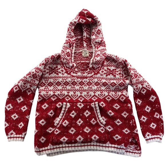 Hippie Rose Women's Sweater Medium Holiday Red Knit Hooded Nordic Fair Isle Y2K - Picture 1 of 10
